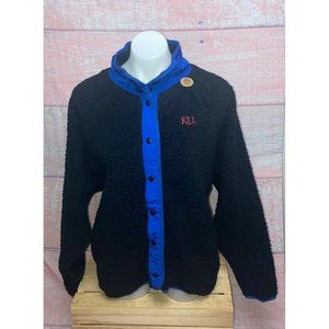 Victoria’s Secret Pink Collegiate Sherpa, KU Jayhawk, Black w/ blue trim, Size:L